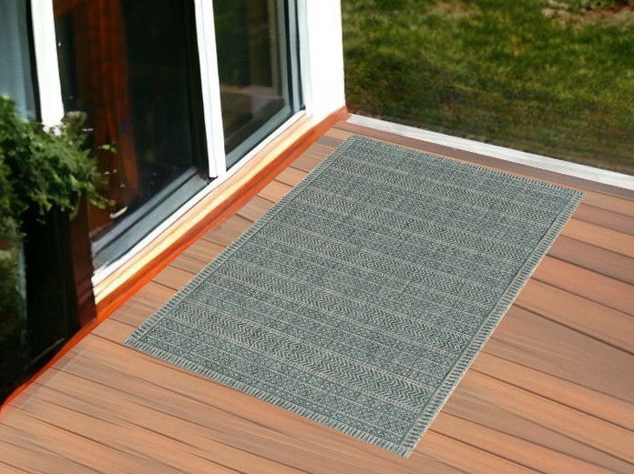 3' X 5' Machine Woven UV Treated Tribal Indoor / Outdoor Area Rug - Teal