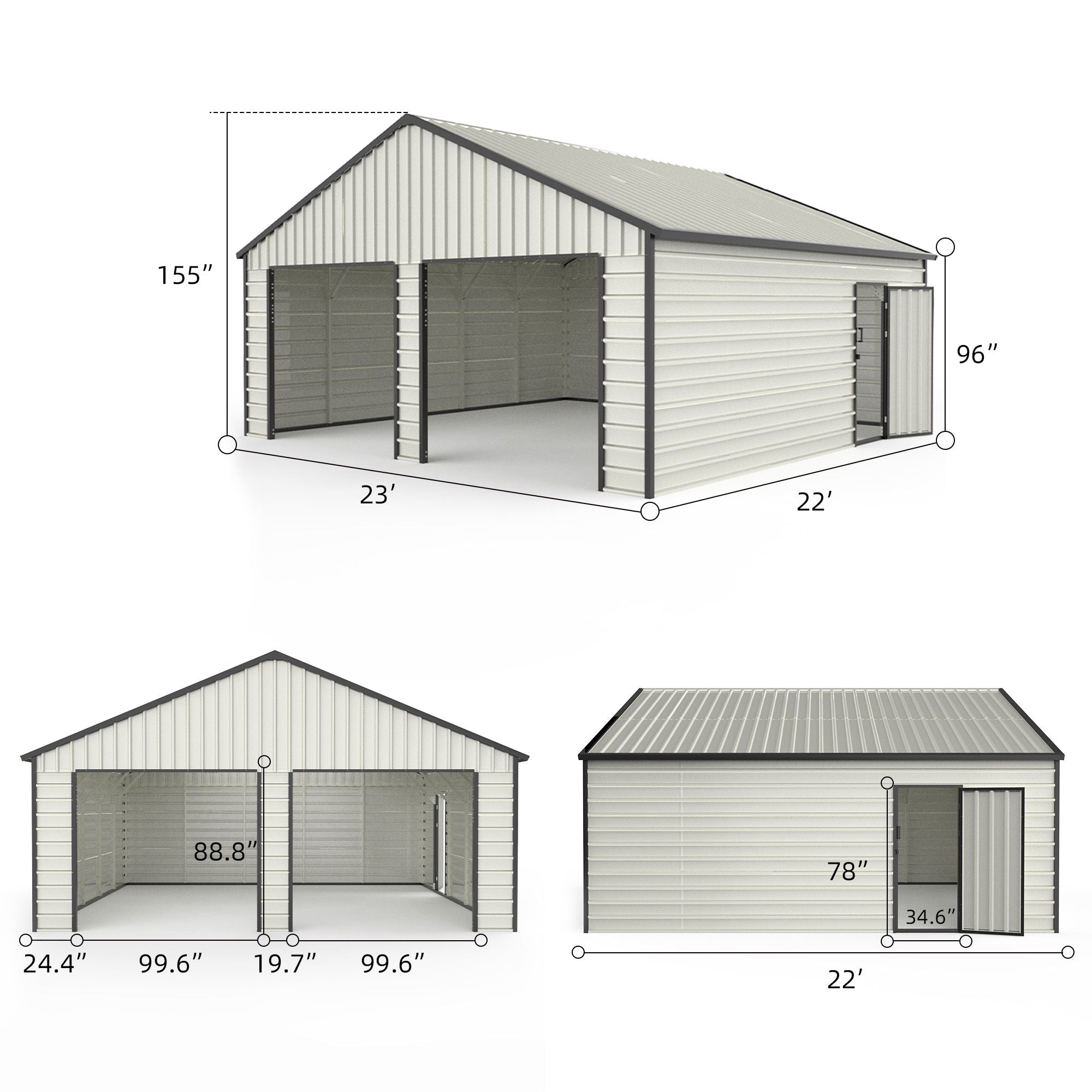 Double Garage Metal Shed With Side Entry Door - White