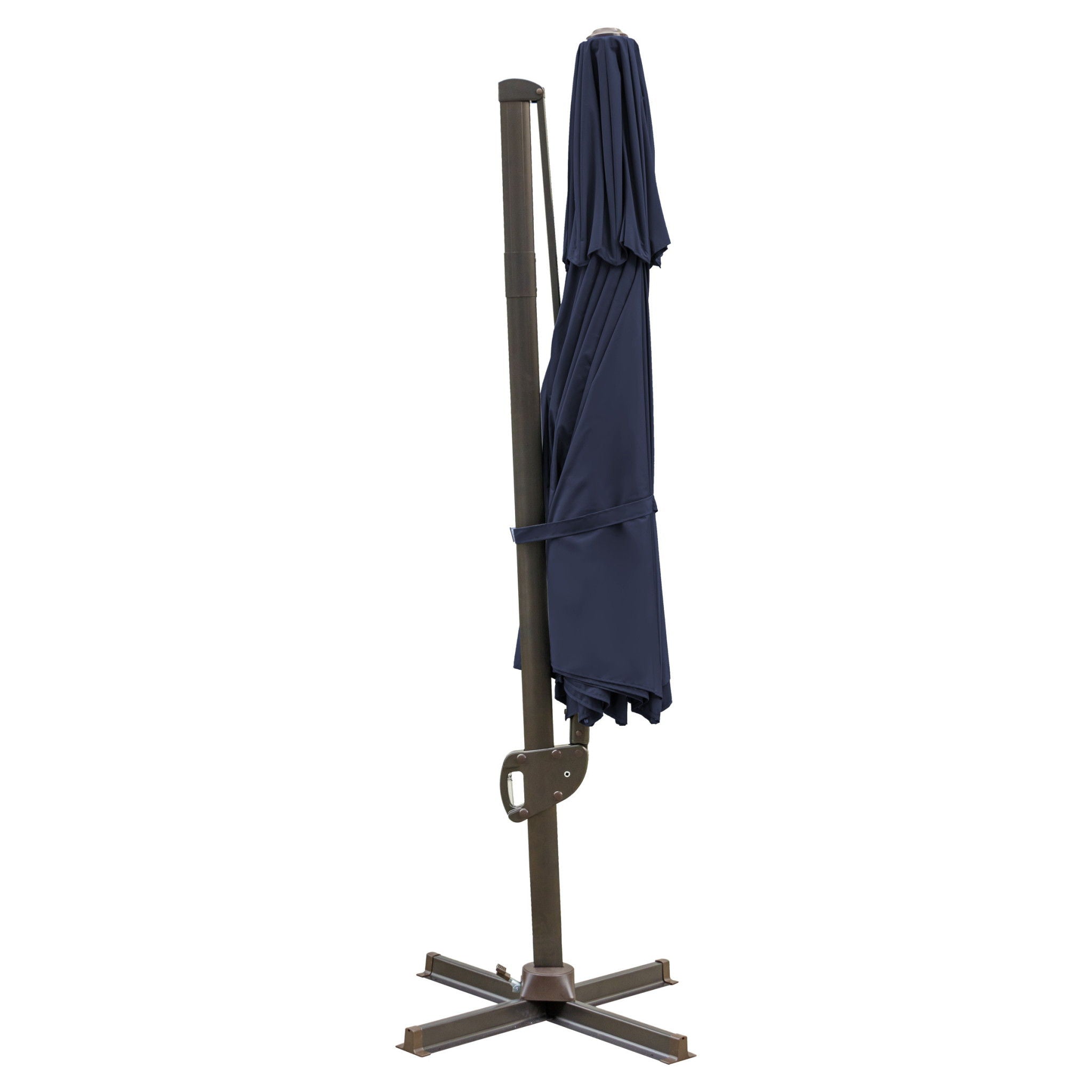 Polyester Round, Tilt Cantilever Patio Umbrella With Stand - Navy Blue