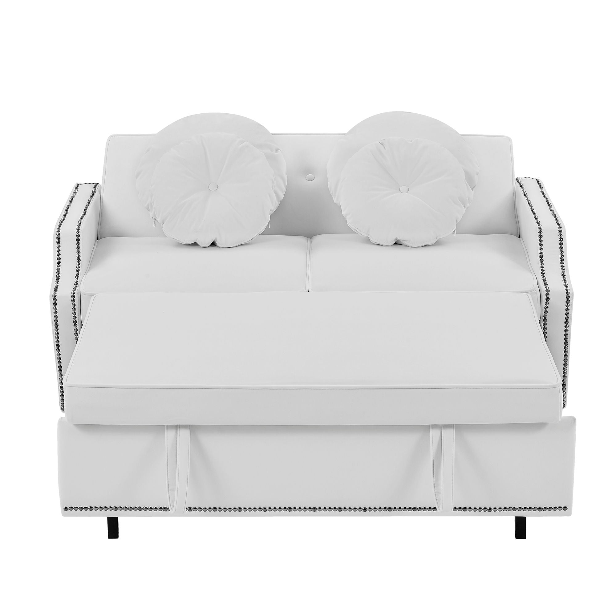 Multiple Adjustable Positions Sofa Bed Stylish Sofa Bed With A Button Tufted Backrest, Two USB Ports And Four Floral Lumbar Pillows For Living Room, Bedroom, Or Small Space