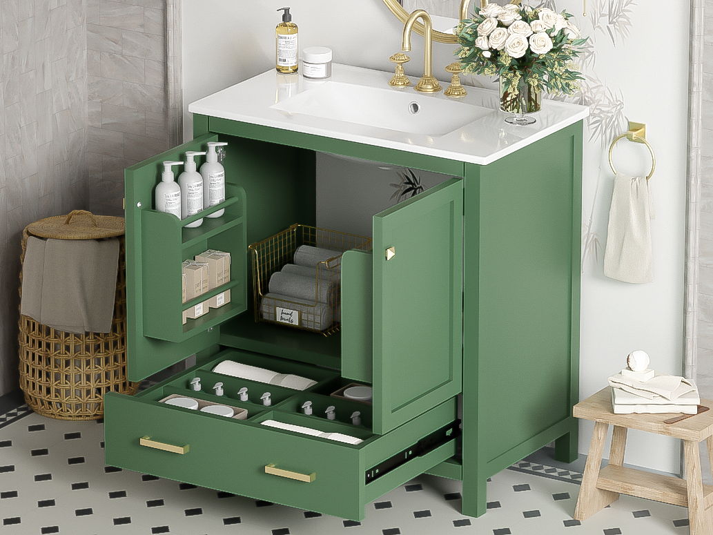 Bathroom Vanity With Single Sink, Combo Cabinet Undermount Sink, Bathroom Storage Cabinet With 2 Doors And A Drawer, Soft Closing, Multifunctional Storage, Solid Wood Frame