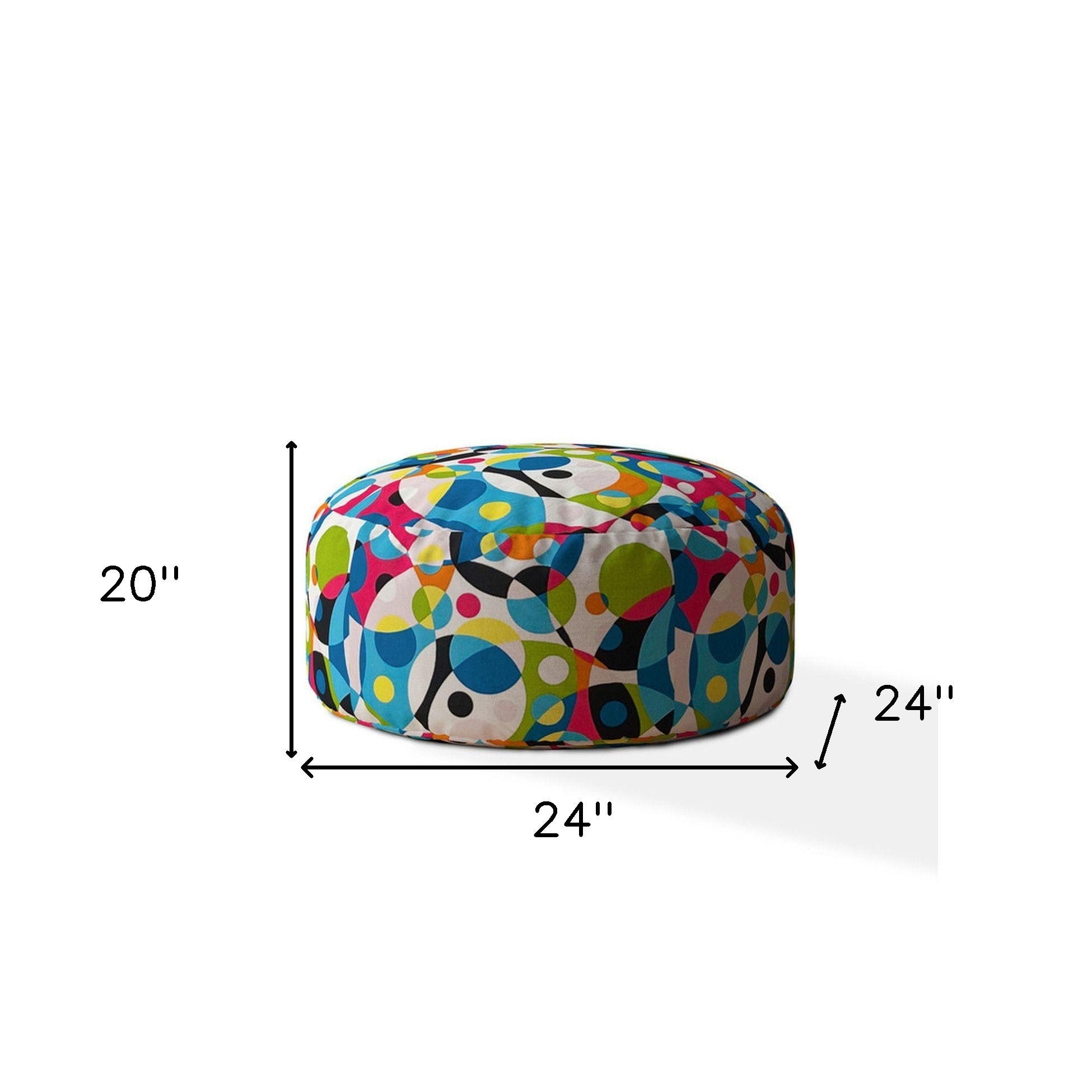 Cotton Round Patchwork Pouf Cover - Blue / White