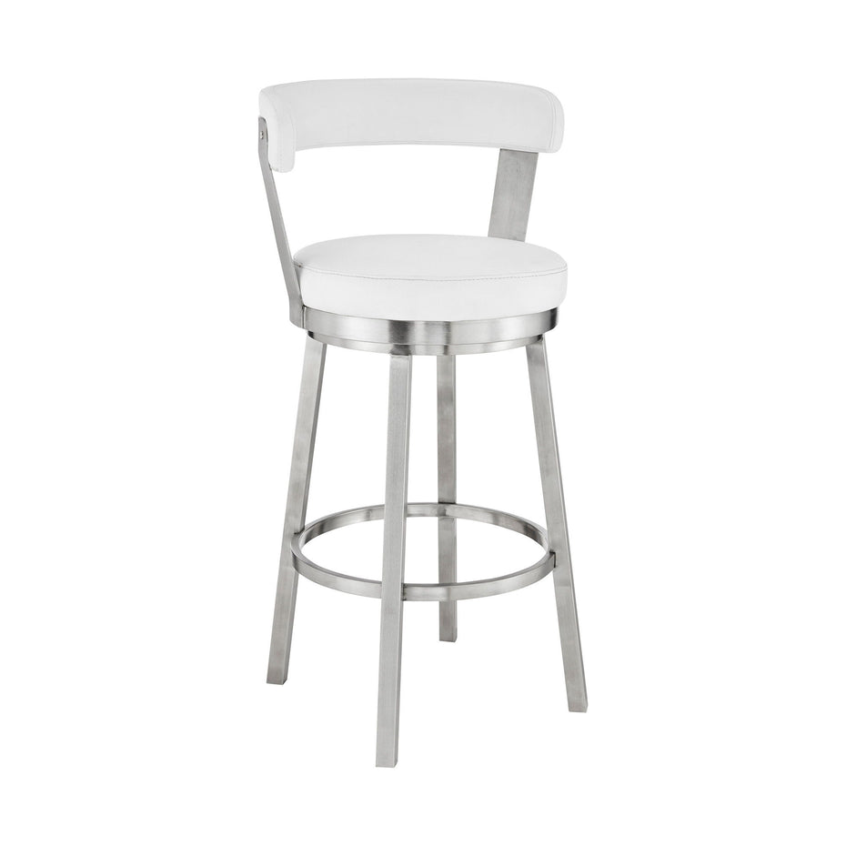 40" Swivel Backless Bar Height Bar Chair - White / Silver