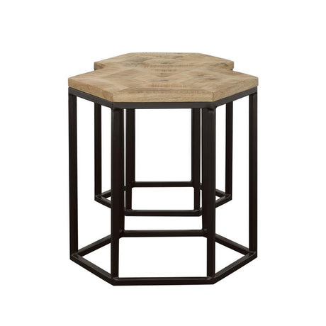 Adger - 2 Piece Hexagonal Nesting Tables - Natural And Black by CoasterEssence | Bel Furniture