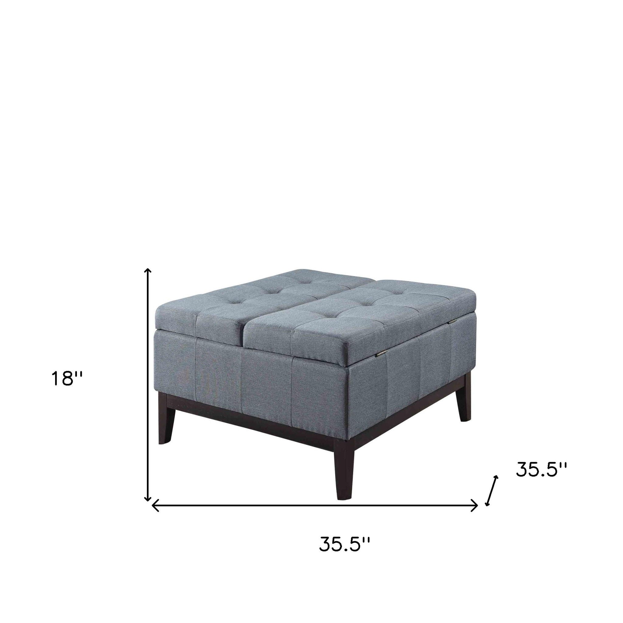 Linen Tufted Storage - Slate Blue / Black