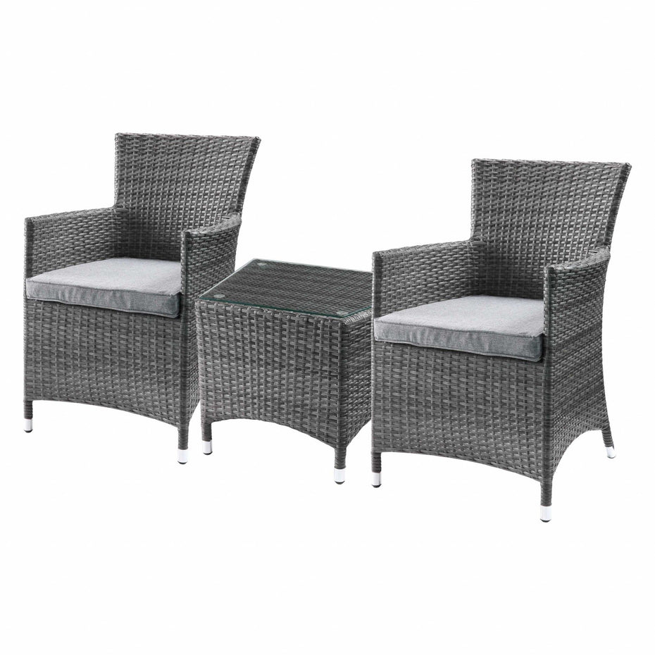 Updated Modern 3 Piece Highback Wicker Patio Set - Gray