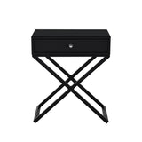 Koda - Wooden End Side Table Nightstand With Glass Top, Drawer And Metal Cross Base by Lilola Home | Bel Furniture