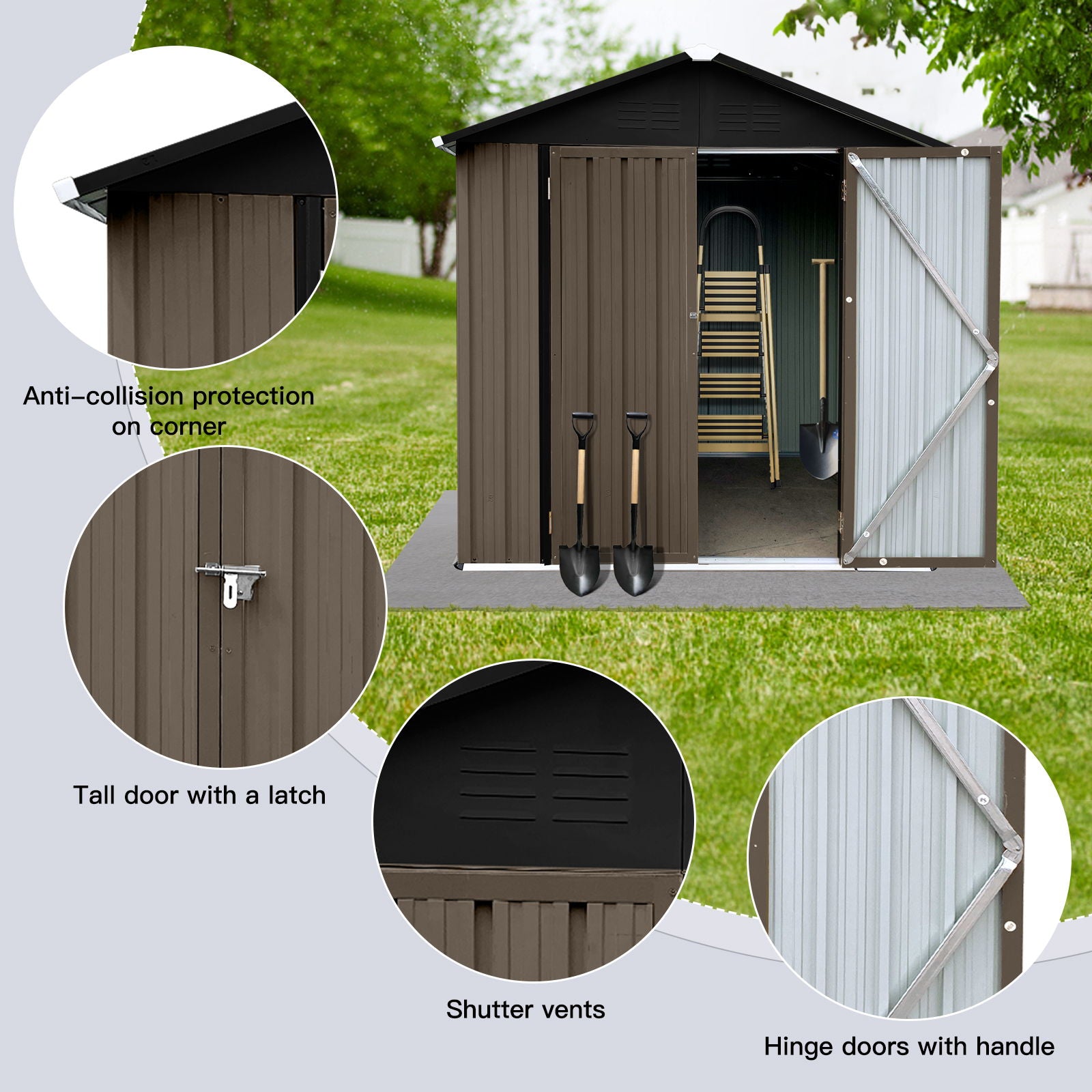 4FtX6Ft Out Storage Sheds Apex Roof - Brown / Black