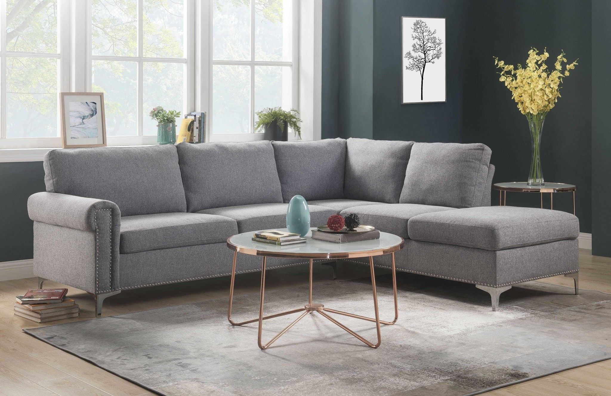 Polyester L Shaped Two Piece Sofa And Chaise Sectional - Gray