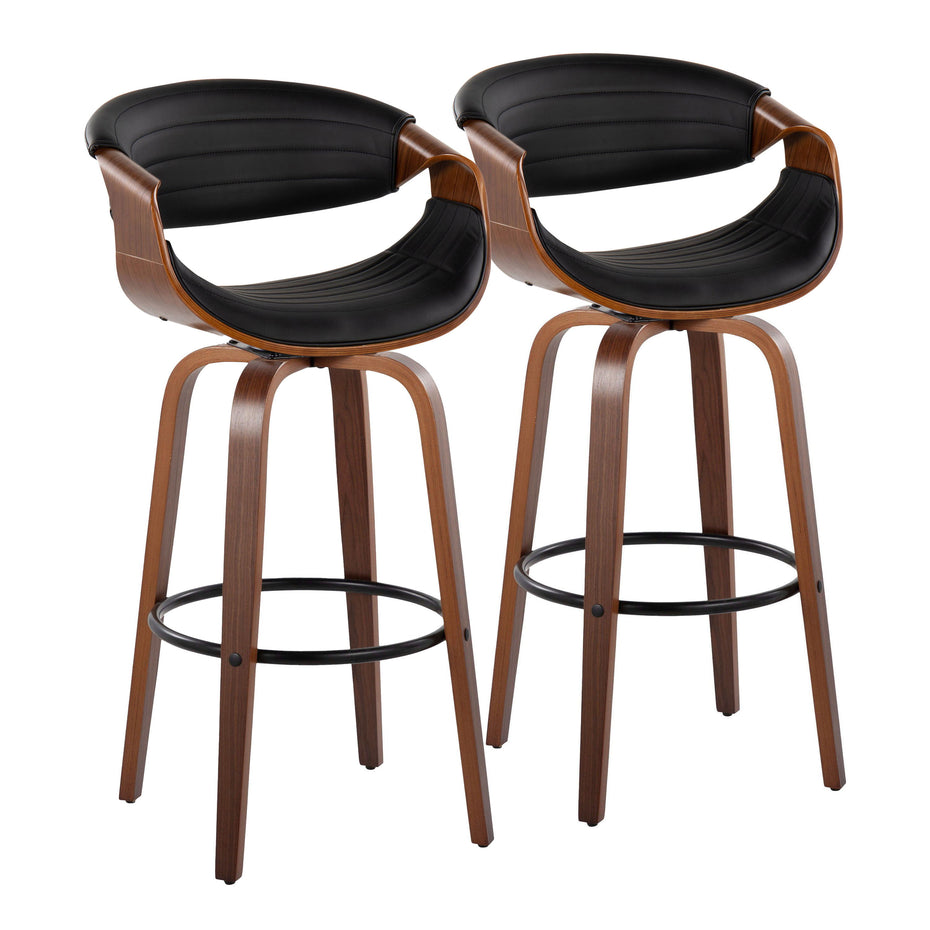 Symphony - Mid Century Modern Fixed Height Barstool With Swivel And Round Footrest (Set of 2)