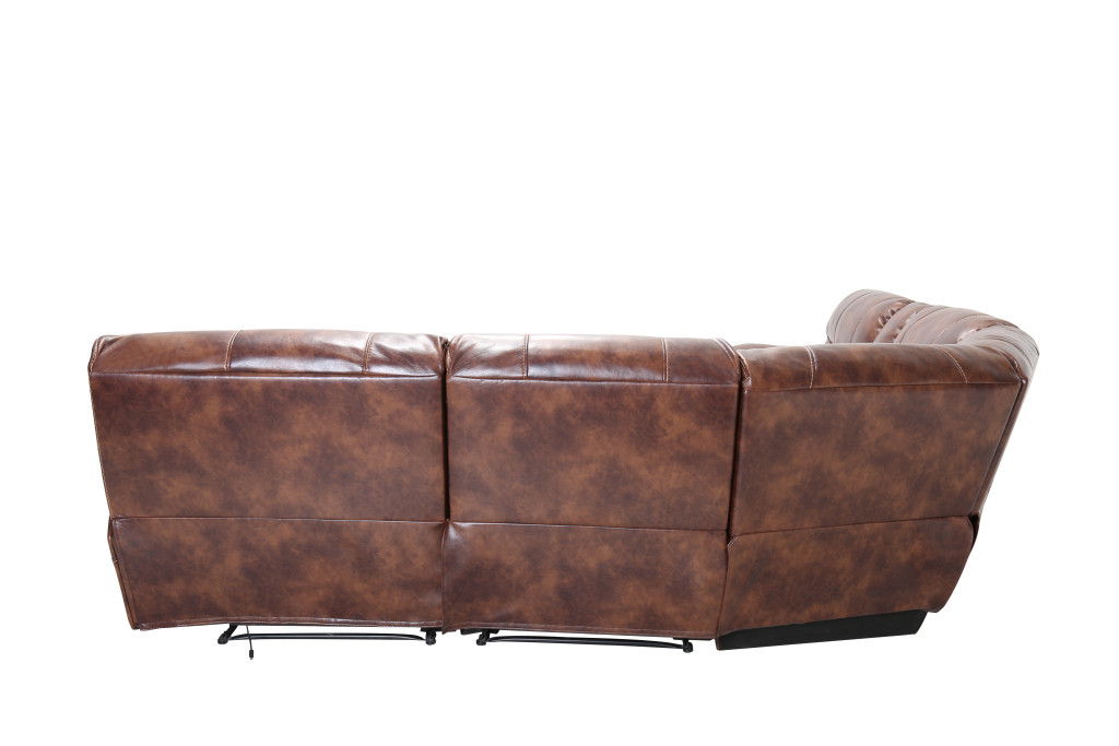 Leather Power Reclining L Shaped Six Piece Corner Sectional With Console - Brown