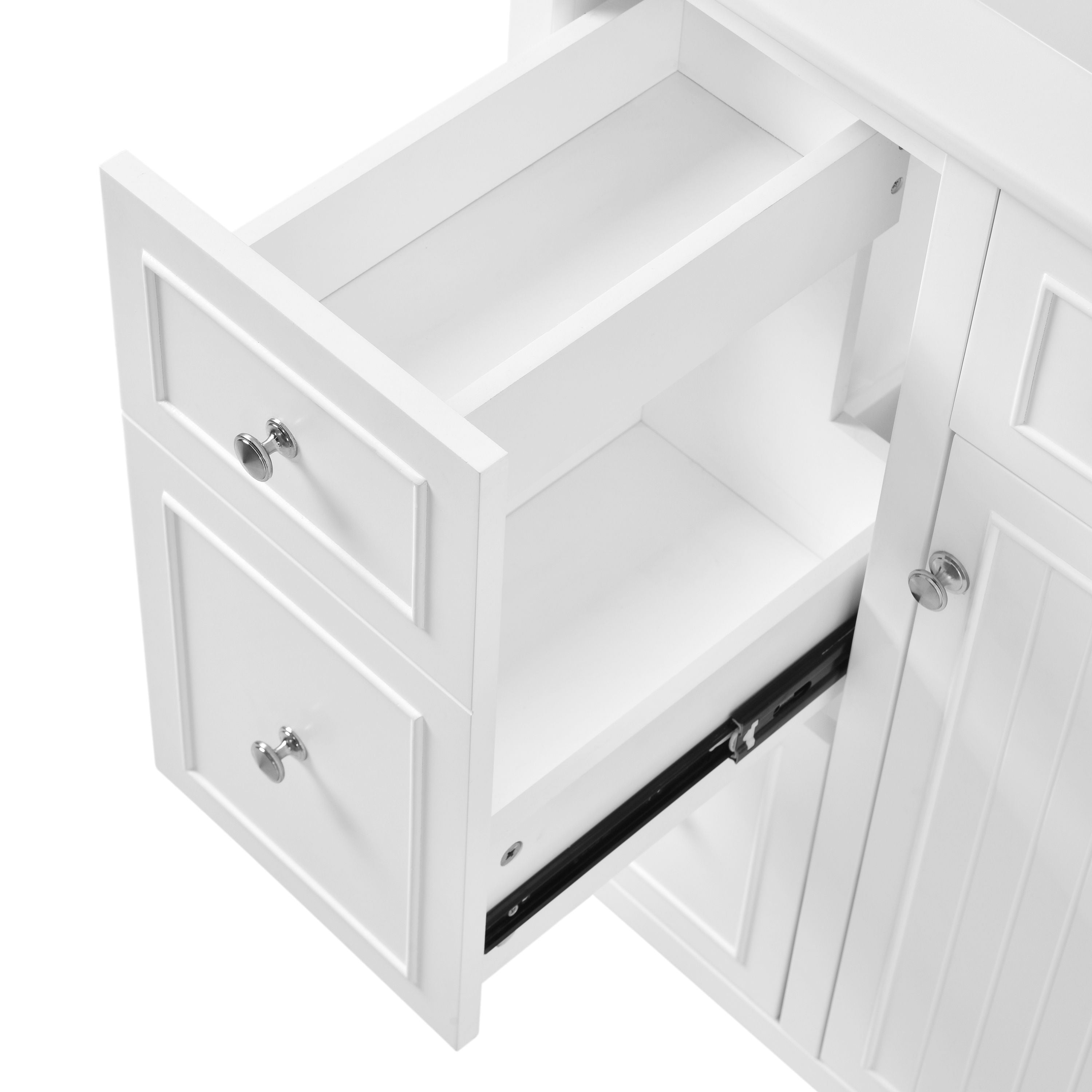 Bathroom Vanity Cabinet With Ceramic Basin, Double-Layer Drawer, Deep Drawer And Adjustable Shelf