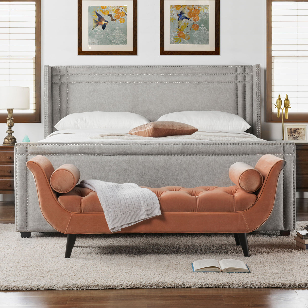 Elle - Wingback Upholstered King Bed - Silver Gray by Jennifer Taylor Home | Bel Furniture
