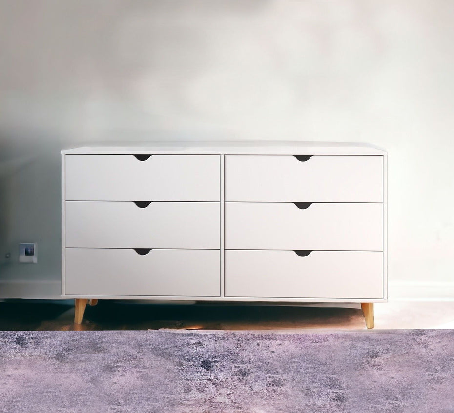 Scoop Handle Six Drawer Double Dresser - White