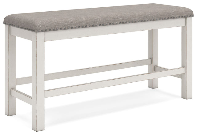Robbinsdale - Antique White - Dbl Counter Height Upholstered Dining Bench by Signature Design by Ashley® | Bel Furniture