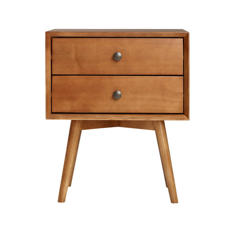 Mid Century Modern Double Drawer Nightstand - Caramel by Walker Edison | Bel Furniture