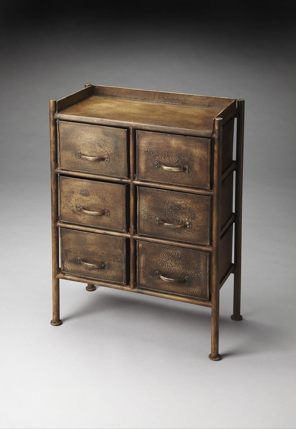 Metal Six Drawer Chest - Bronze