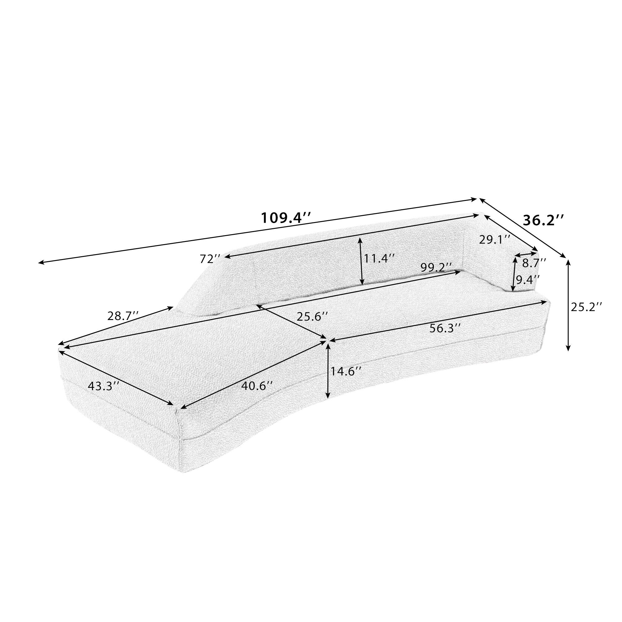 Curved Chaise Lounge Modern Indoor Sofa Couch For Living Room