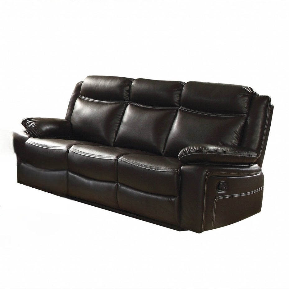 Faux Leather Reclining Sofa - Espresso And Black