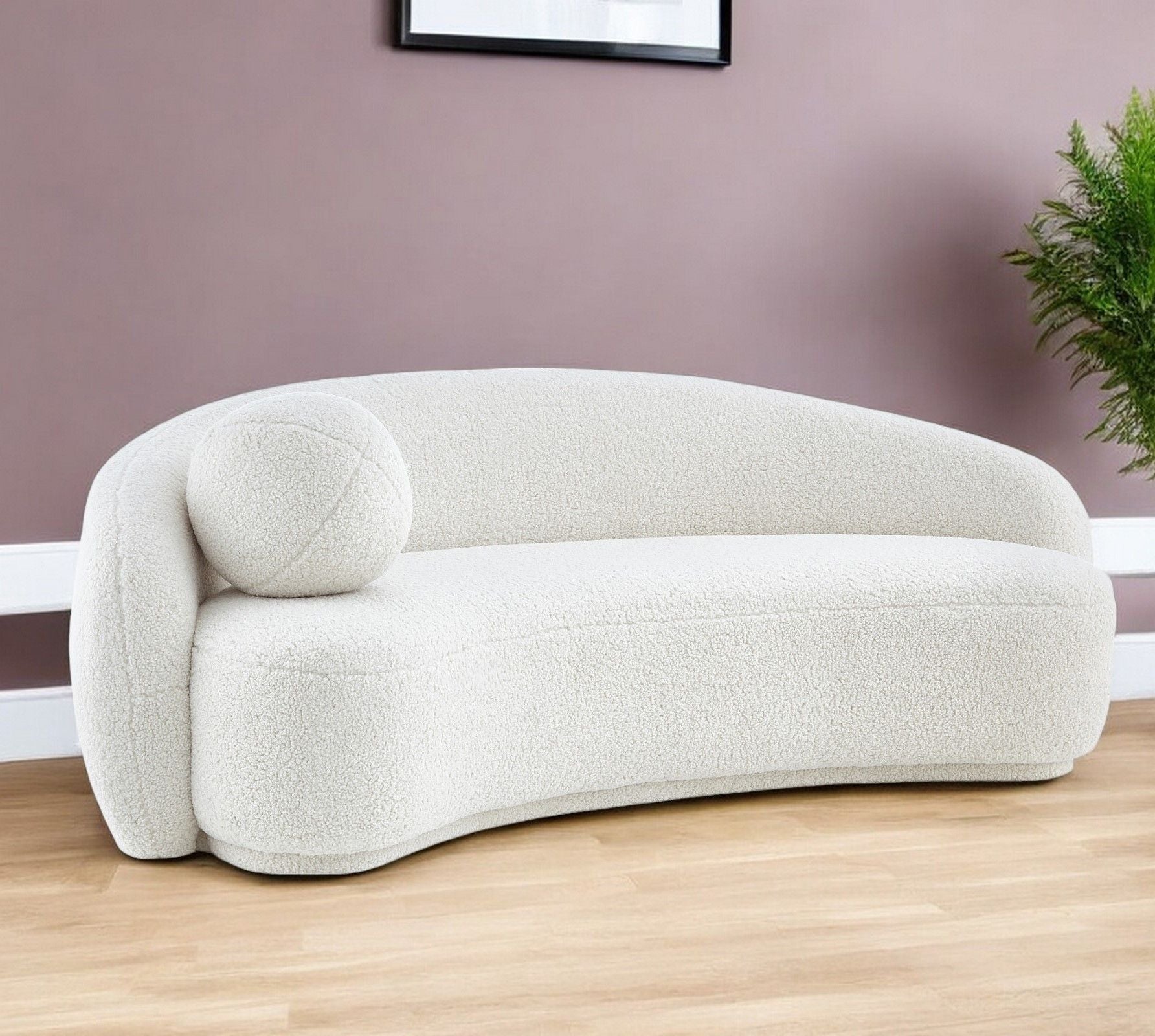 Sherpa Curved Sofa And Toss Pillow With Legs - Cream