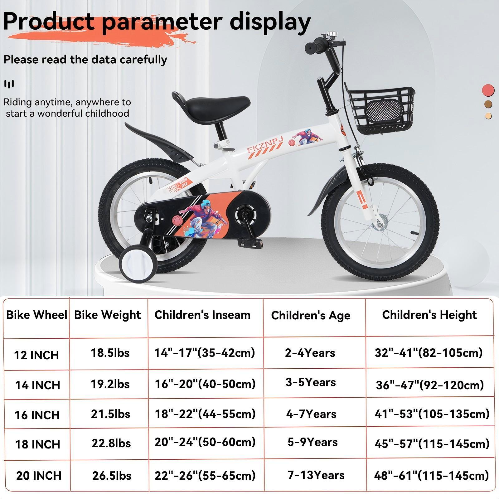 Fkznpj - 16" Sporty Kids Bike With Training Wheels And Stand Adjustable Saddle Suitable For Boys And Girls Aged 4 - 8 Years Tall Height 41 - 46" Available In A Variety Of Colors