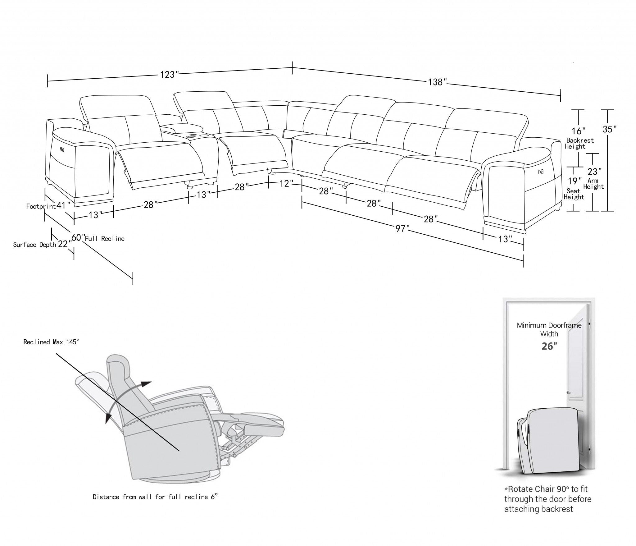 Power Reclining Italian Leather U Shaped Seven Piece Corner Sectional With Console - Camel