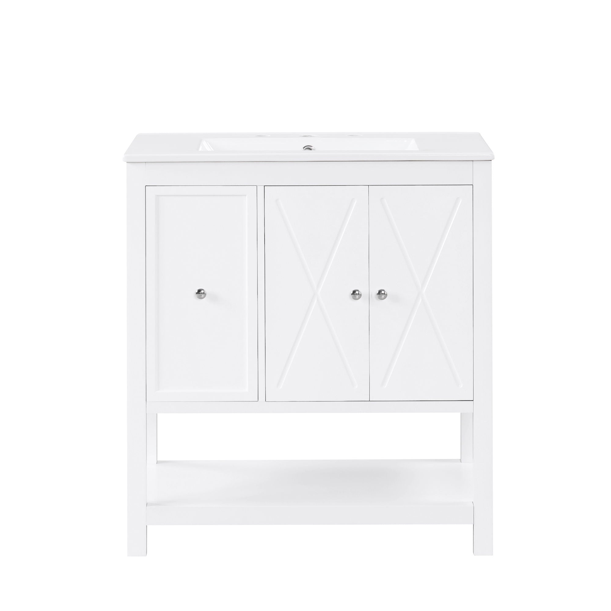 Bathroom Vanity With Sink Top, Bathroom Vanity Cabinet With Two Doors And One Drawer, MDF Boards, Solid Wood, One Package - White