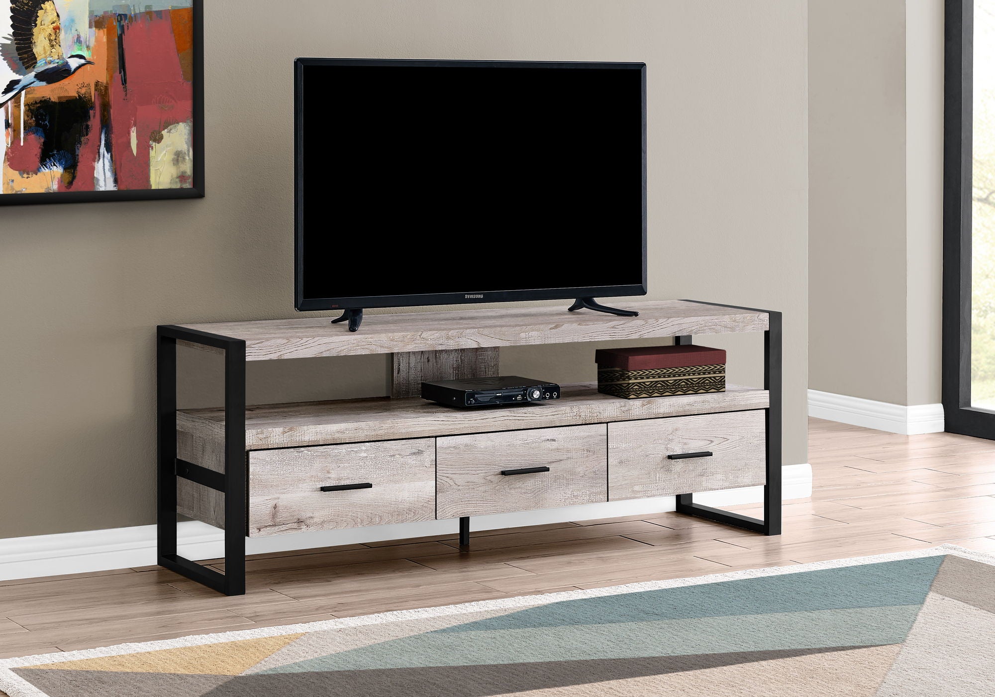 TV Stand, Console, Media Entertainment Center, Storage Drawers, Modern