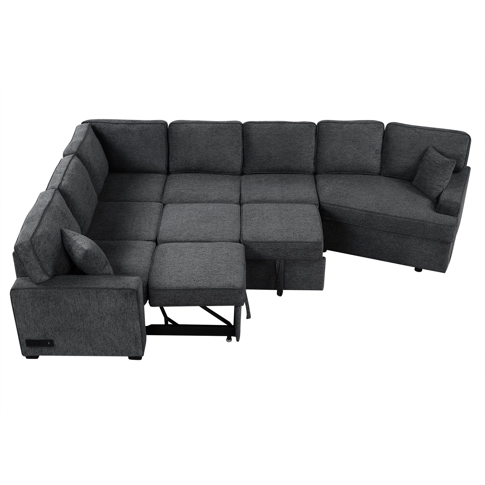 L-Shaped Sofa Sectional Sofa Couch Pull-Out Sofa Bed With Charging Devices And Cup Holders For Living Room