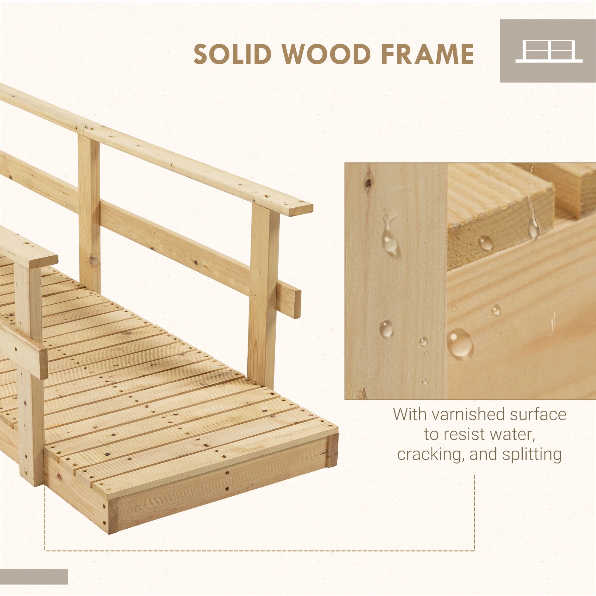 Outsunny - 7' Wooden Garden Bridge With Safety Rails, Backyard Footbridge For Ponds, Creeks, Streams - Natural