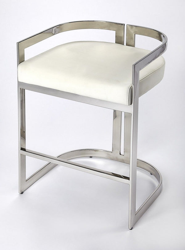 Stainless Steel Low Back Counter Height Bar Chair - White / Silver