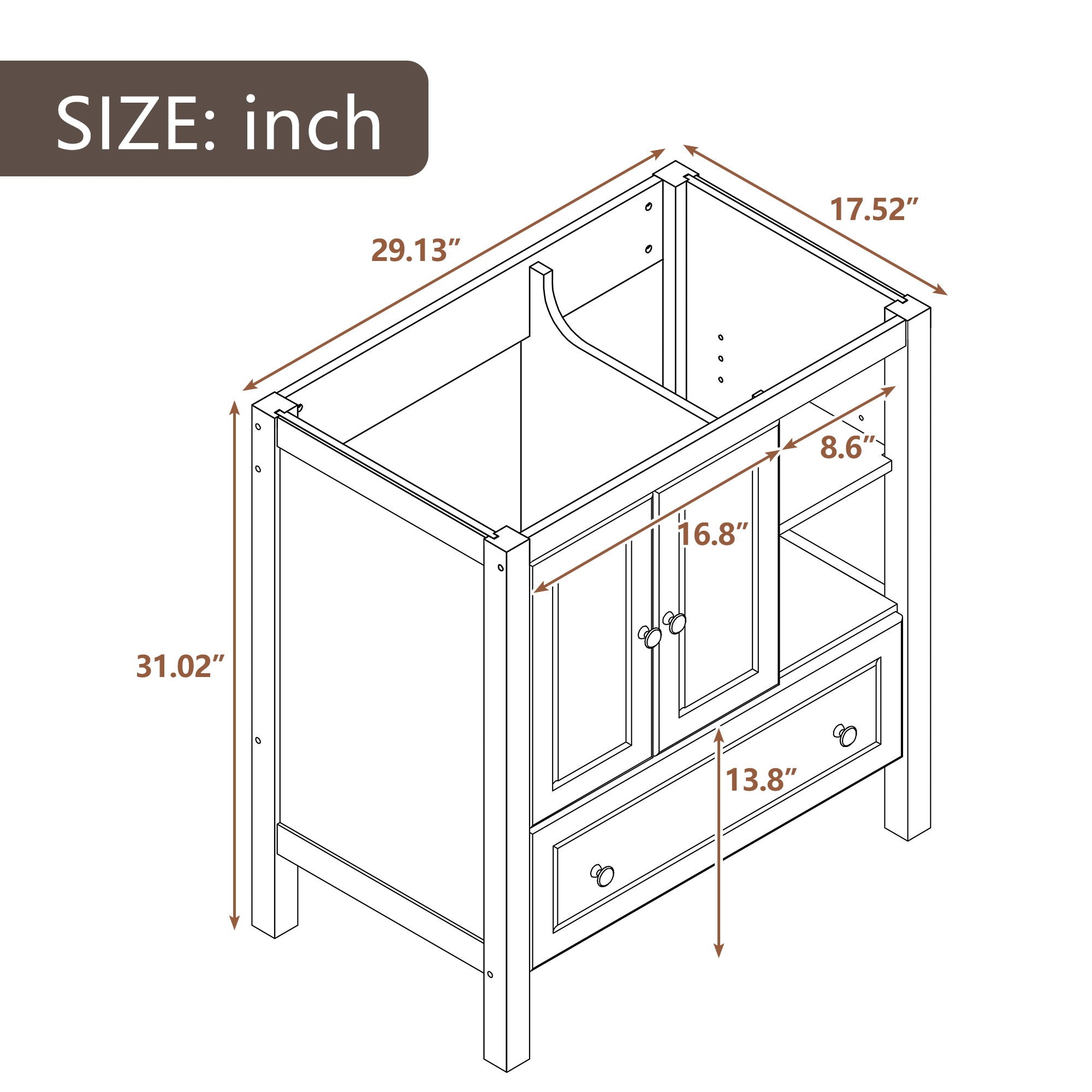 Bathroom Vanity Base Only, Solid Wood Frame, Bathroom Storage Cabinet With Doors And Drawers