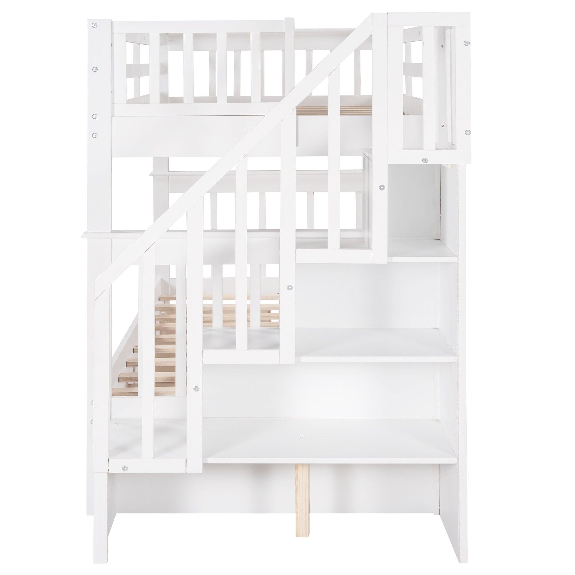 Twin Over Twin Bunk Bed with Stairway and Drawers - White