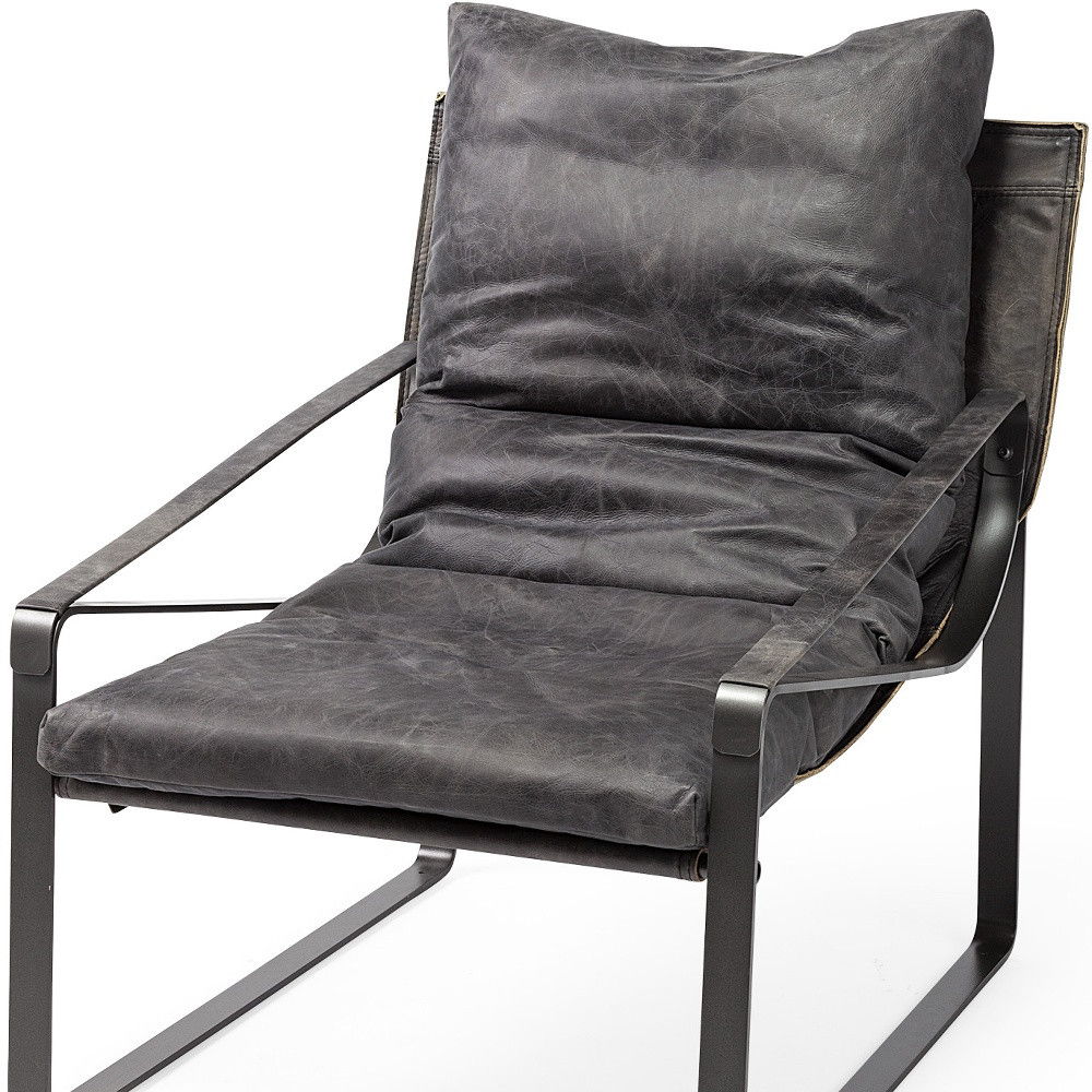 Leather Body Accent Chair With Metal Frame - Black