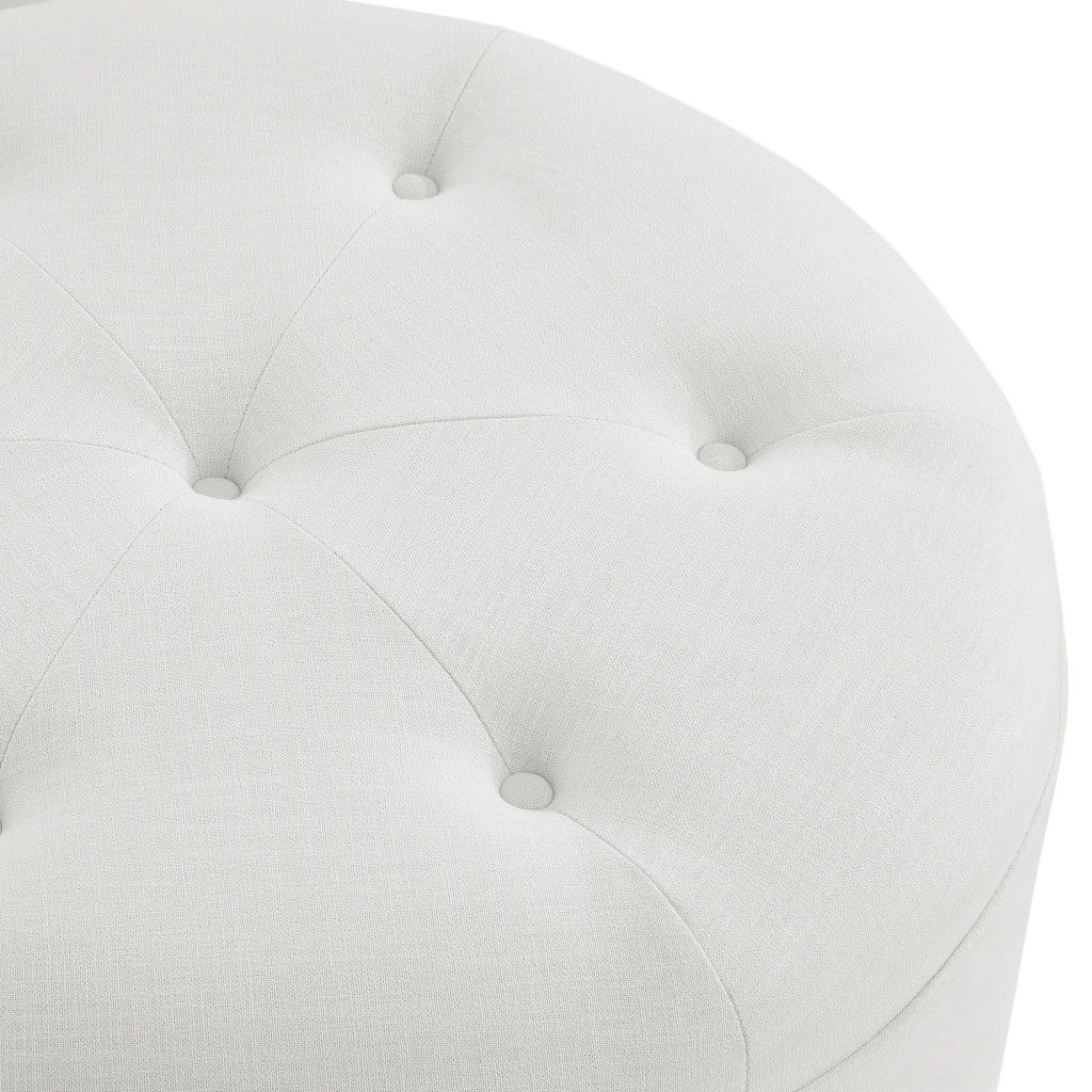 Linen Tufted Round Cocktail Ottoman - White