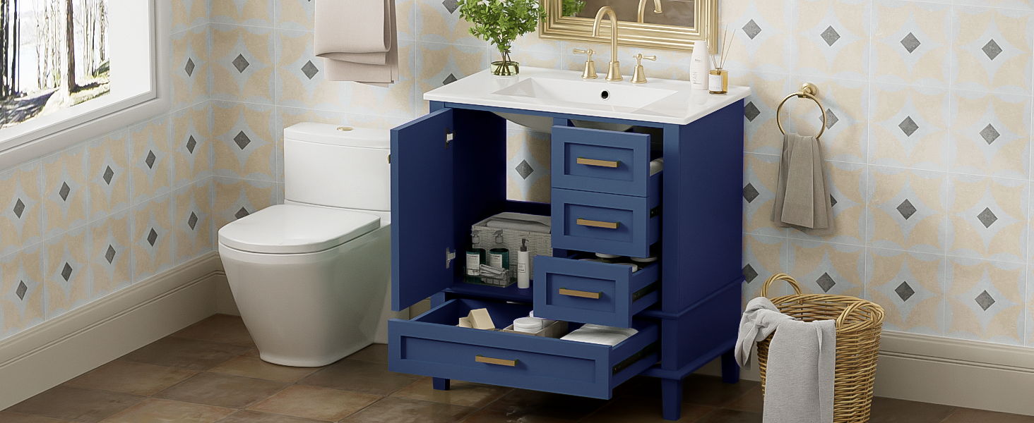 Bathroom Vanity, Modern Bathroom Cabinet With Sink Combo Set, Bathroom Storage Cabinet With A Soft Closing Door And 3 Drawers, Solid Wood Frame