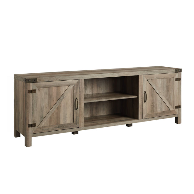 Rustic Farmhouse Double Barn Door 70" TV Stand For 80" TVs With Center Shelves Dark Gray by Walker Edison | Bel Furniture