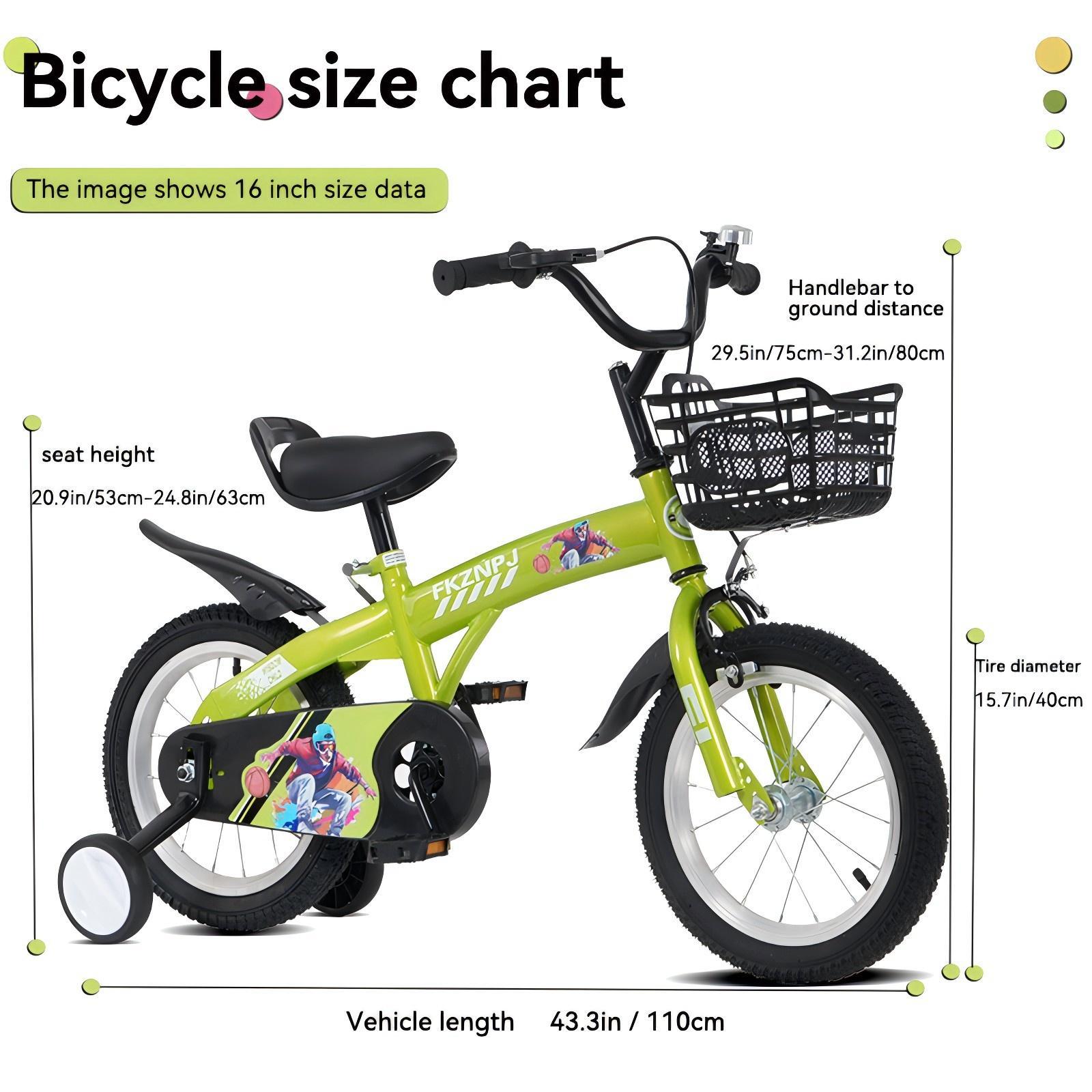 Fkznpj - 16" Sporty Kids Bike With Training Wheels And Stand Adjustable Saddle Suitable For Boys And Girls Aged 4 - 8 Years Tall Height 41 - 46" Available In A Variety Of Colors