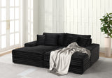 Midnight Black Plush Double Chaise Lounge with USB Port & Cup Holder