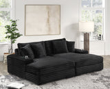 Midnight Black Plush Double Chaise Lounge with USB Port & Cup Holder