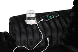 Midnight Black Plush Double Chaise Lounge with USB Port & Cup Holder