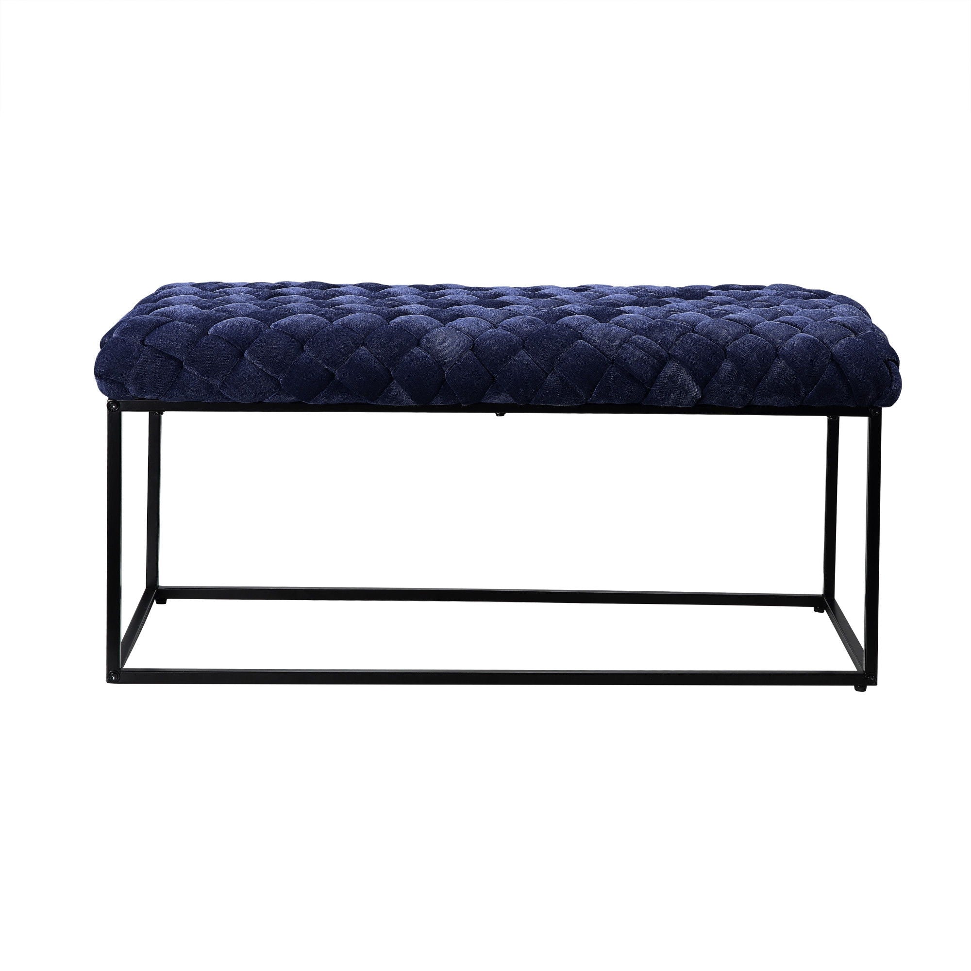 Upholstered Velvet Bench - Navy Blue / Black