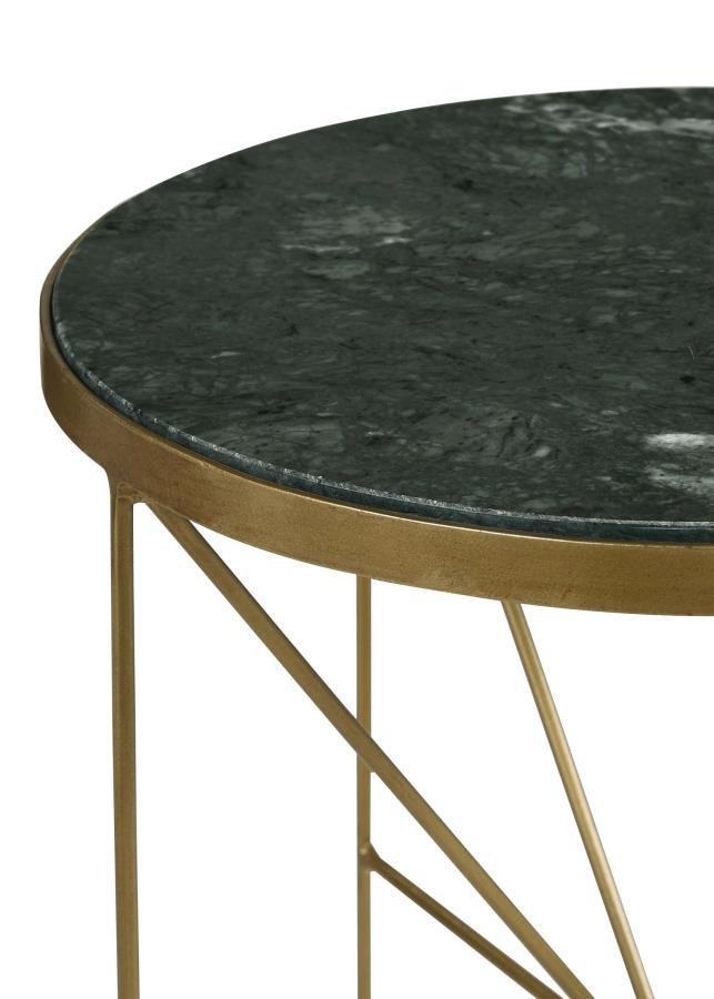 Eliska - Round Green Marble Top Accent Side Table - Antique Gold by CoasterEssence | Bel Furniture