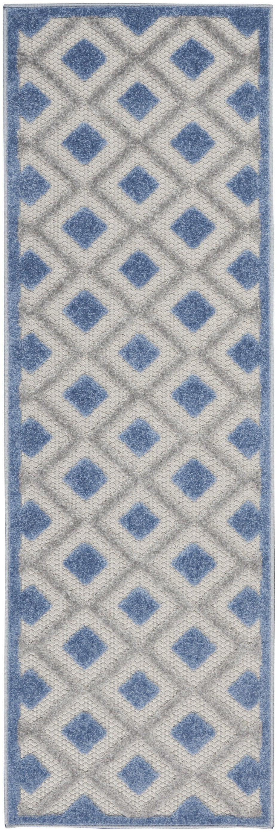 2' X 8' Gingham Non Skid Indoor / Outdoor Runner Rug - Blue / Gray