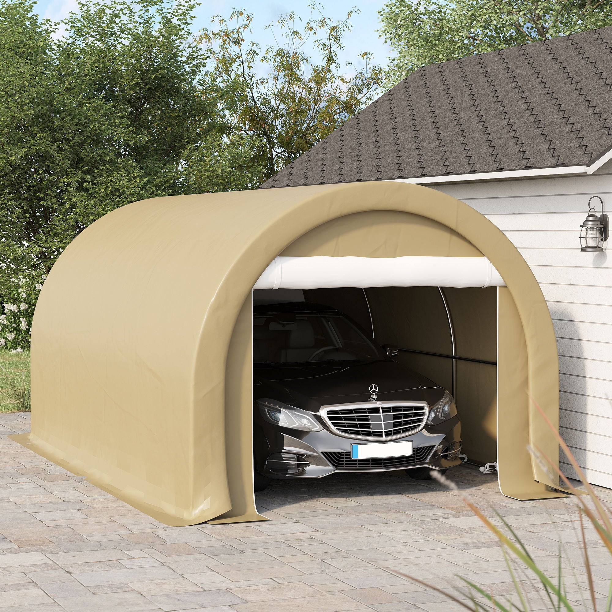 Outsunny - 10' x 16' Carport, Heavy Duty Portable Garage Storage Tent With Large Zippered Door, Anti-Uv Pe Canopy Cover For Car, Truck, Boat, Motorcycle, Bike, Garden Tools, Outdoor Work