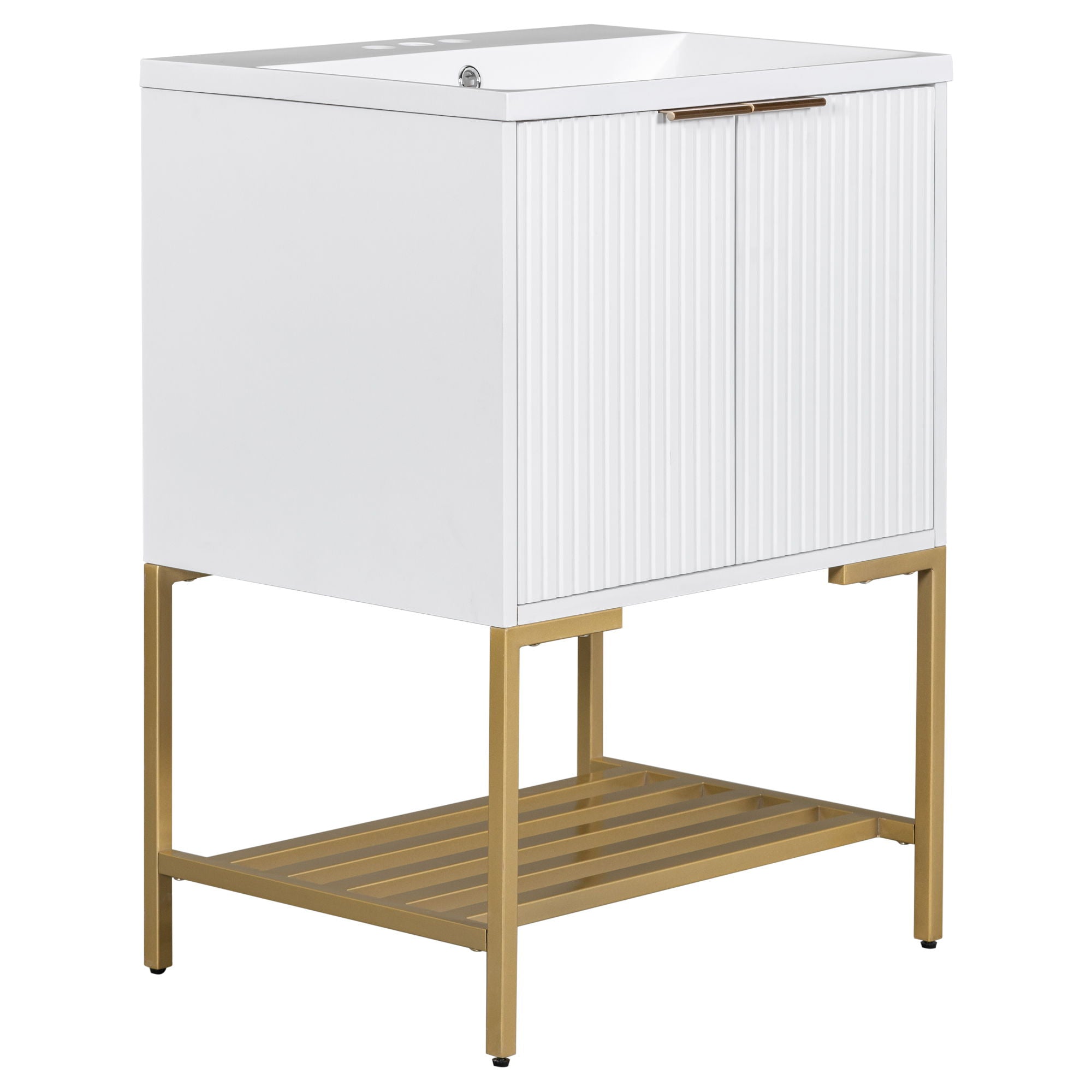 Bathroom Vanity With Sink, Bathroom Vanity Cabinet With Two Doors And Metal Frame, Open Storage Shelf - White / Gold