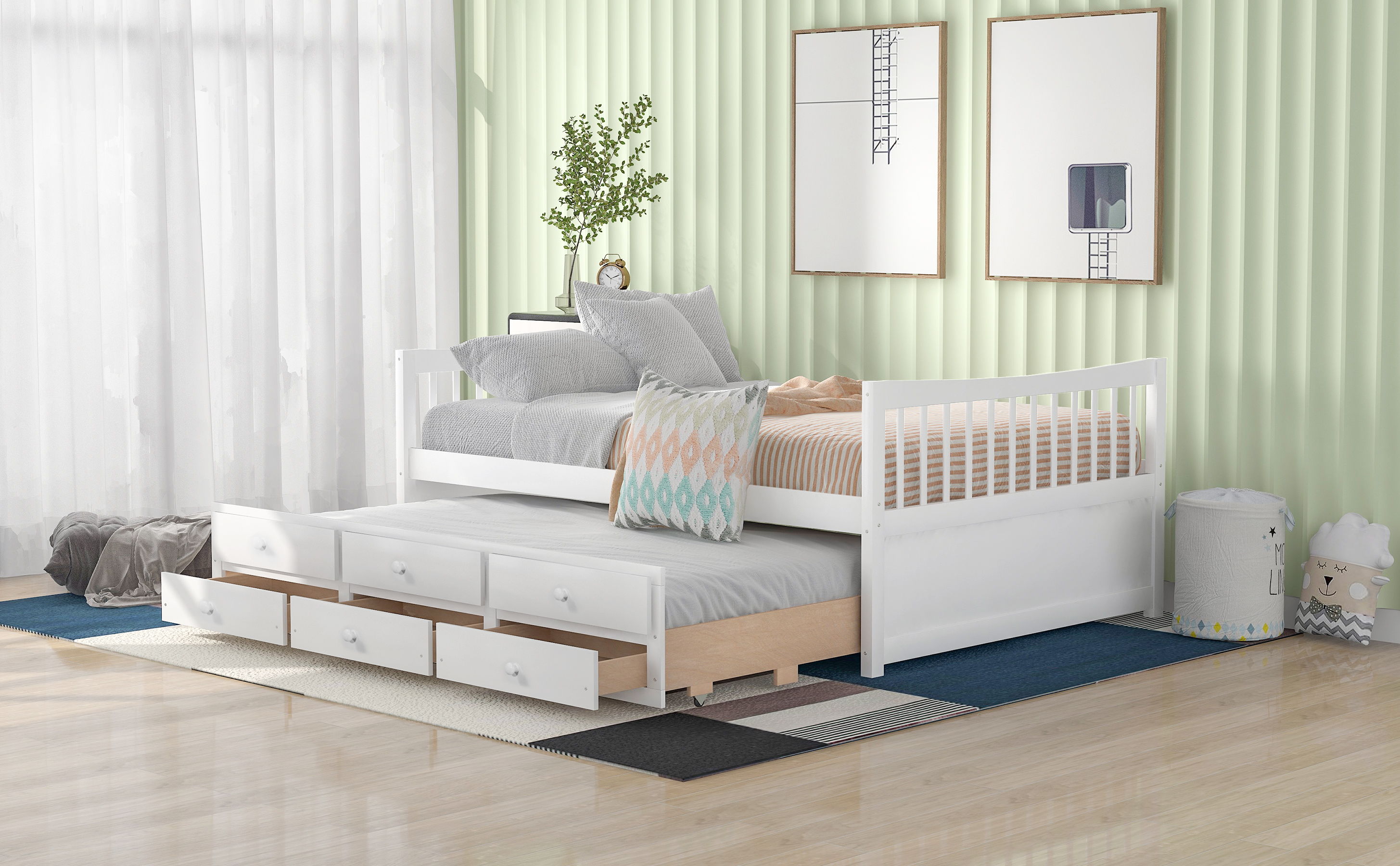 Full Size Daybed With Twin Size Trundle And Drawers, Full Size