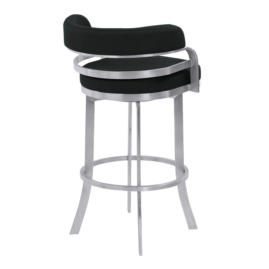 38" Faux Leather Swivel Low Back, Bar Height Bar Chair - Black / Silver