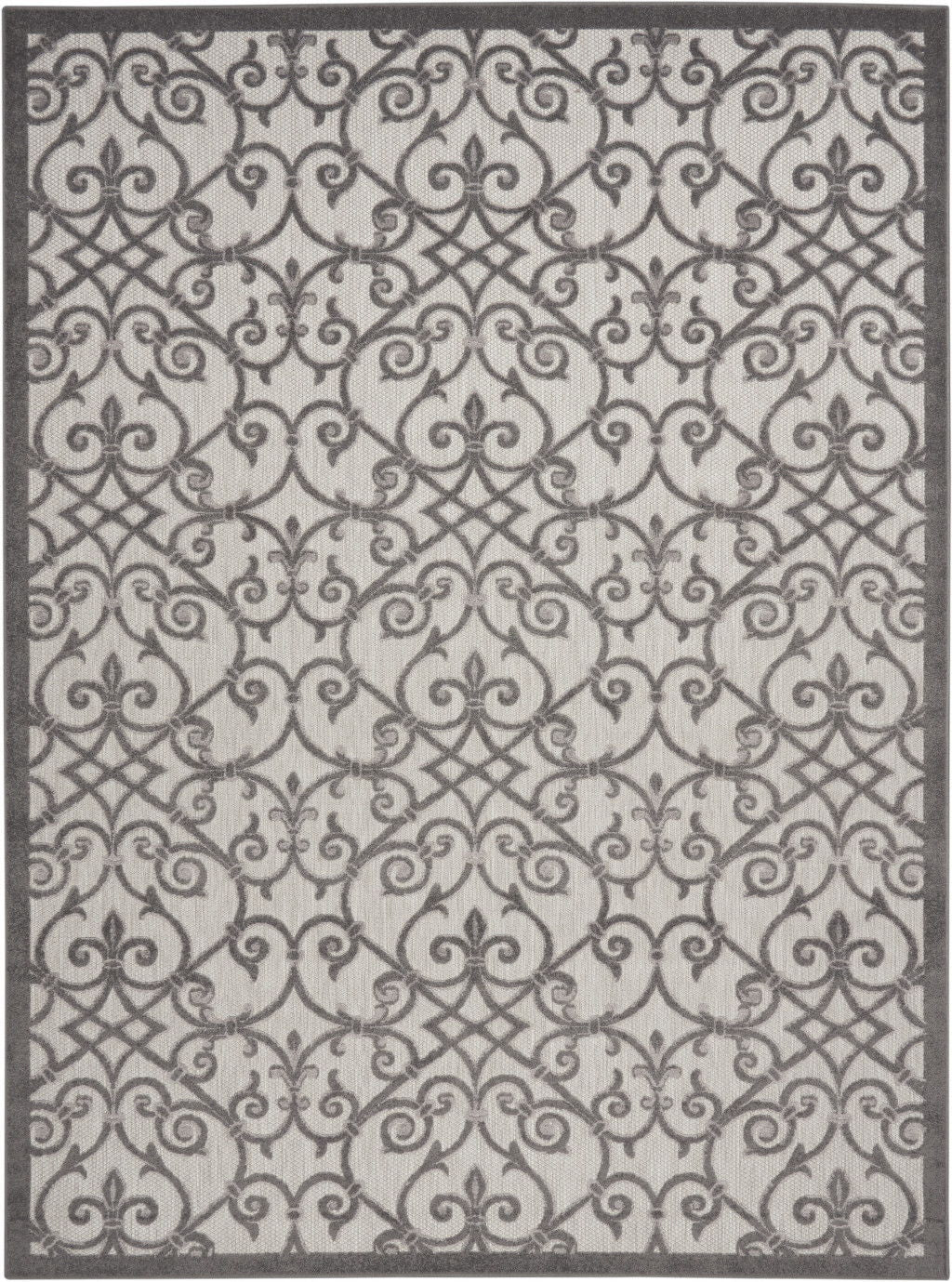 10' X 13' Damask Non Skid Indoor / Outdoor Area Rug - Gray / Charcoal