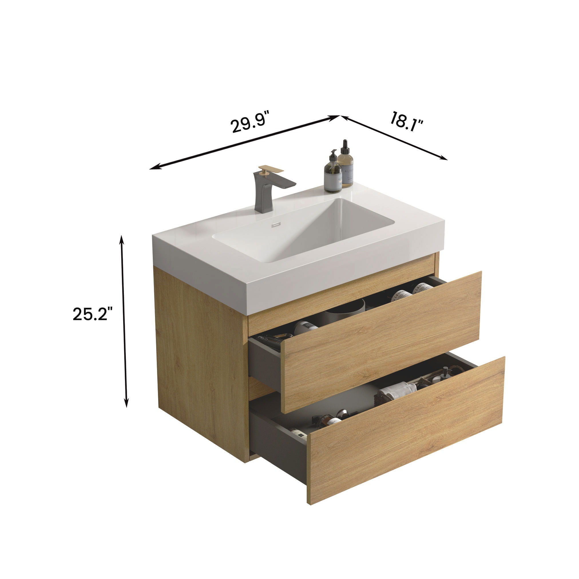 Alice - Bathroom Vanity With Sink, Large Storage Wall Mounted Floating Bathroom Vanity For Modern Bathroom